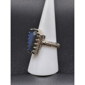 Vintage Victorian Coffin Ring, Labradorite, Sz 5.75, 925 Sterling Silver, Gothic